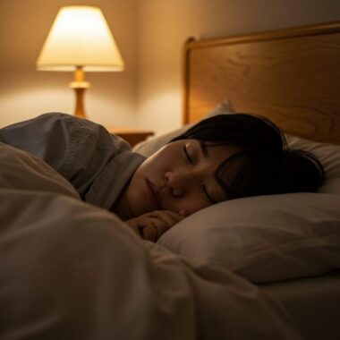 따뜻하고 편안한 공간에서 깊이 잠든 사람의 모습입니다.