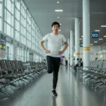 장시간 앉아있을 때 혈액순환을 돕기 위해 다리를 스트레칭하는 모습입니다.