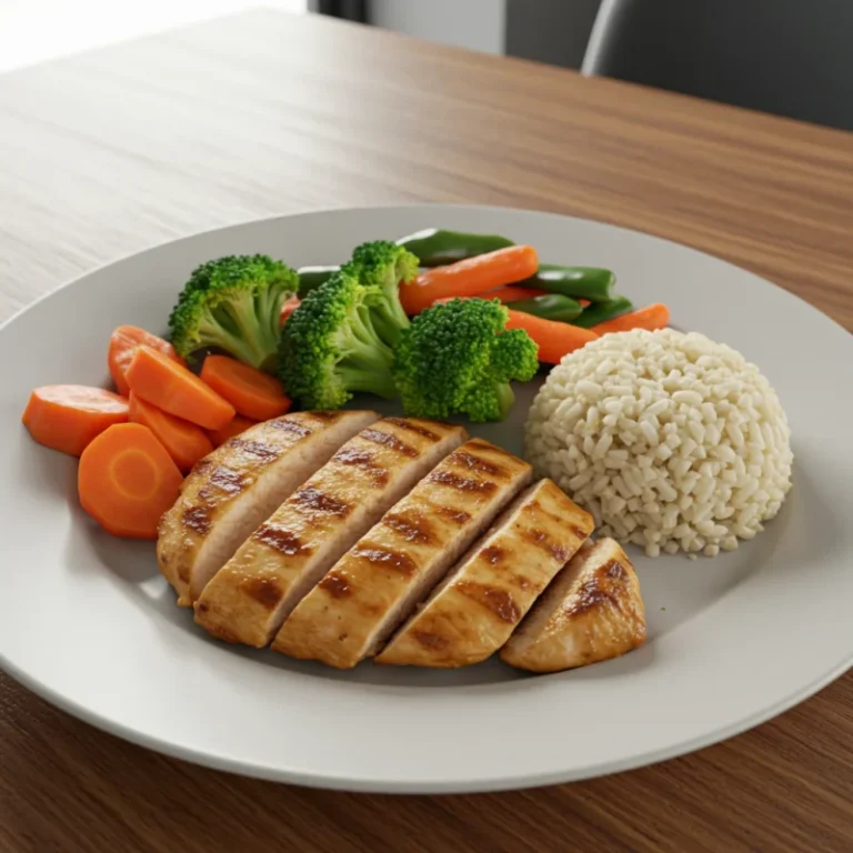 근육 건강을 위한 고단백 영양 식단이 정갈하게 담긴 접시.