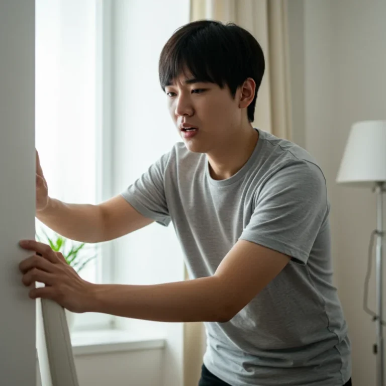앉았다 일어날 때 순간적인 어지러움을 느끼는 젊은 사람의 모습