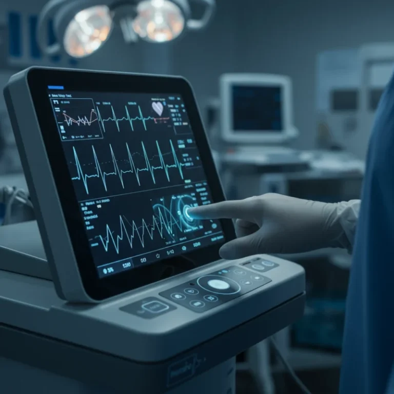 최첨단 의료 기기를 사용하여 비침습 시술을 준비하는 의료 전문가의 모습입니다.