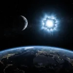 폭발한 초신성이 밤하늘에서 보름달에 버금가는 밝기로 빛난다.(사진=AI 생성 이미지)