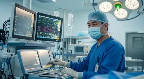마취통증의학과 전문의가 장비를 통해 환자의 활력 징후를 모니터링한다.(사진=AI 생성 이미지)